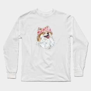 Peachy with Flower Crown Long Sleeve T-Shirt